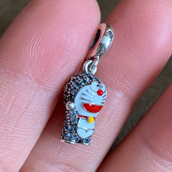 NWOT Doraemon "Stand By Me" Blue Kitty Cat Dangle Charm Pendant w/ CZ Silver - Picture 4 of 11